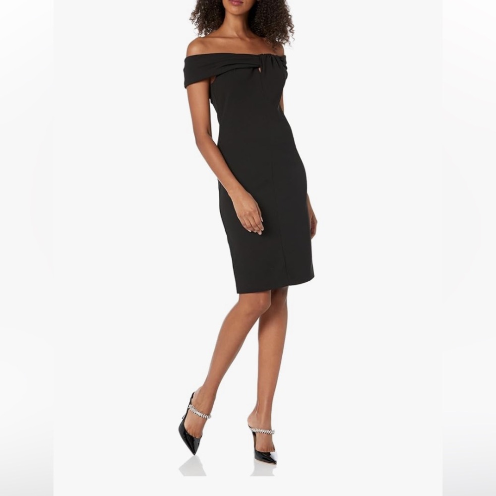 Trina Turk Black Off-Shoulder Sheath Cocktail Dress